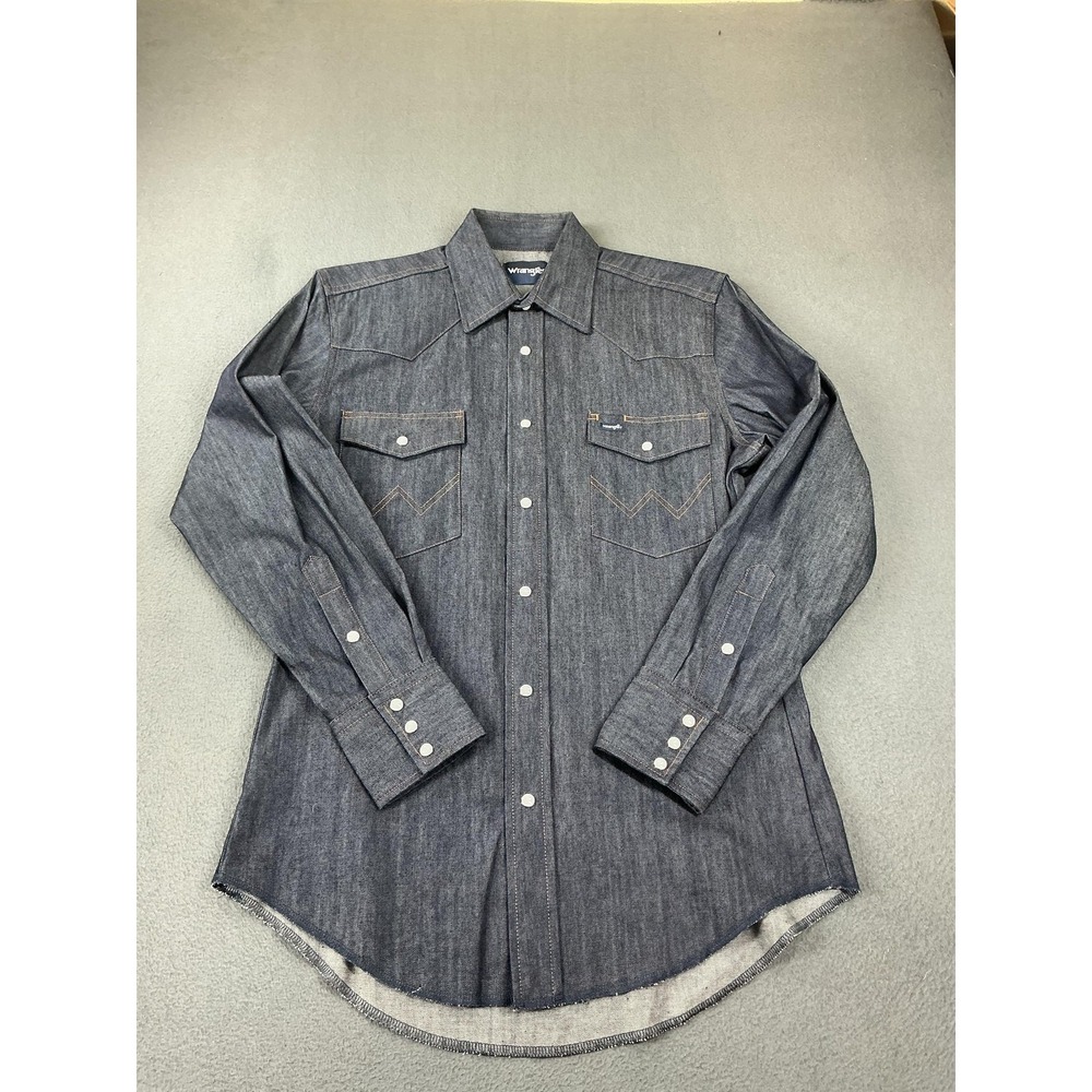 Wrangler Shirt Mens M Blue Denim Long Sleeve Snap Button Western Embroidered